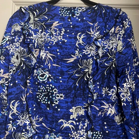 Jaase Boho Floral Cropped Blue Zipper Jacket EUC - Picture 9 of 10